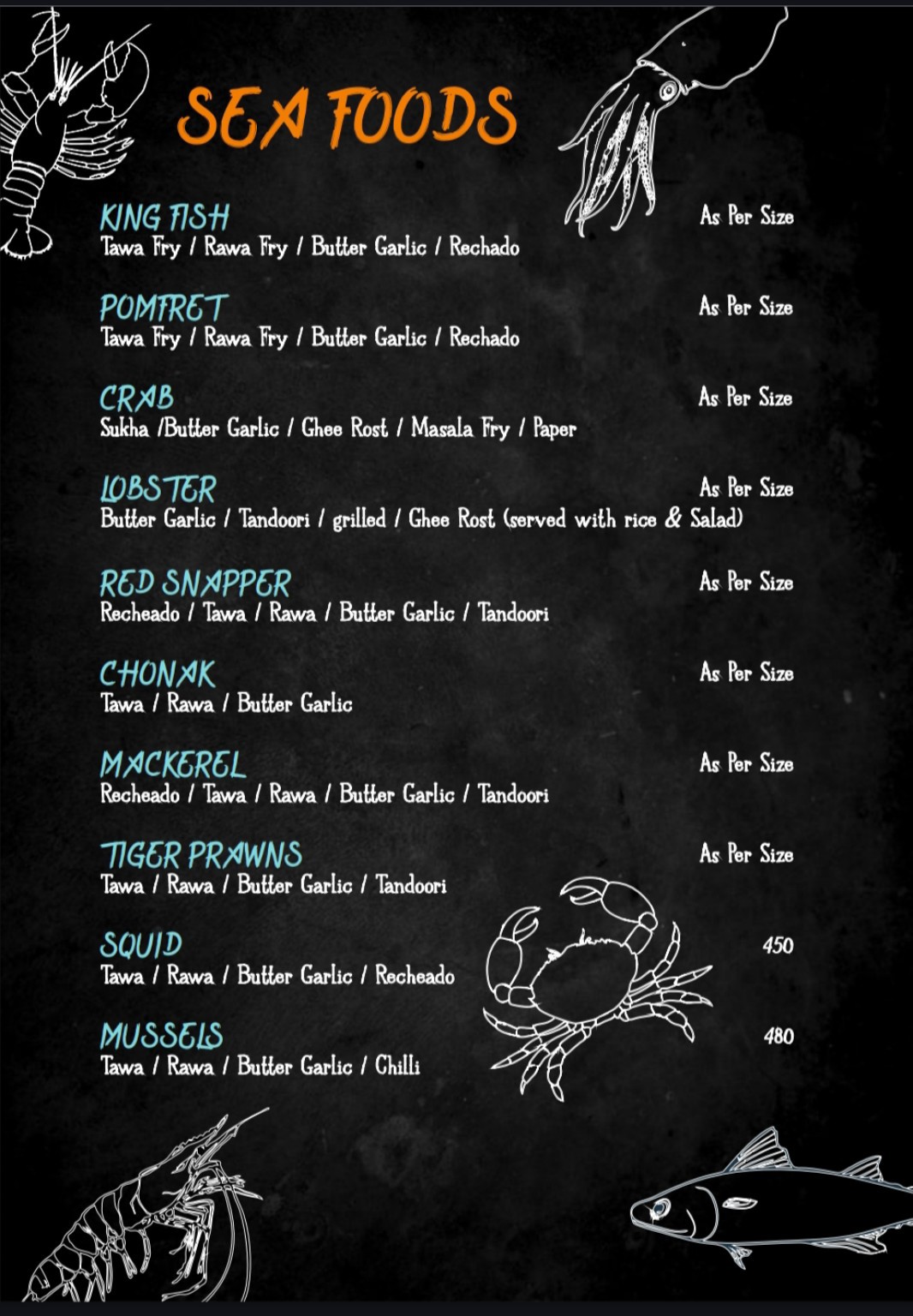 Seafood menu