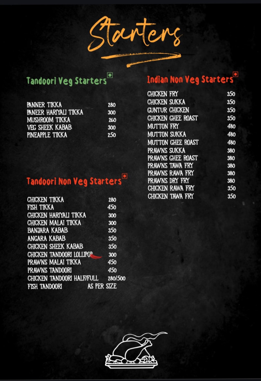 Starters menu