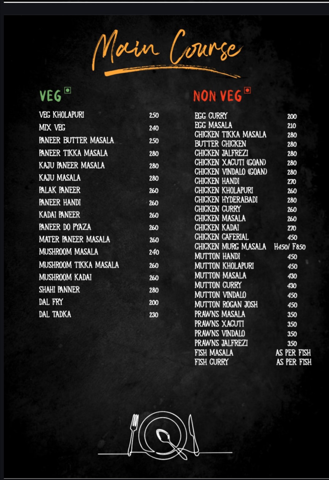 Main course menu