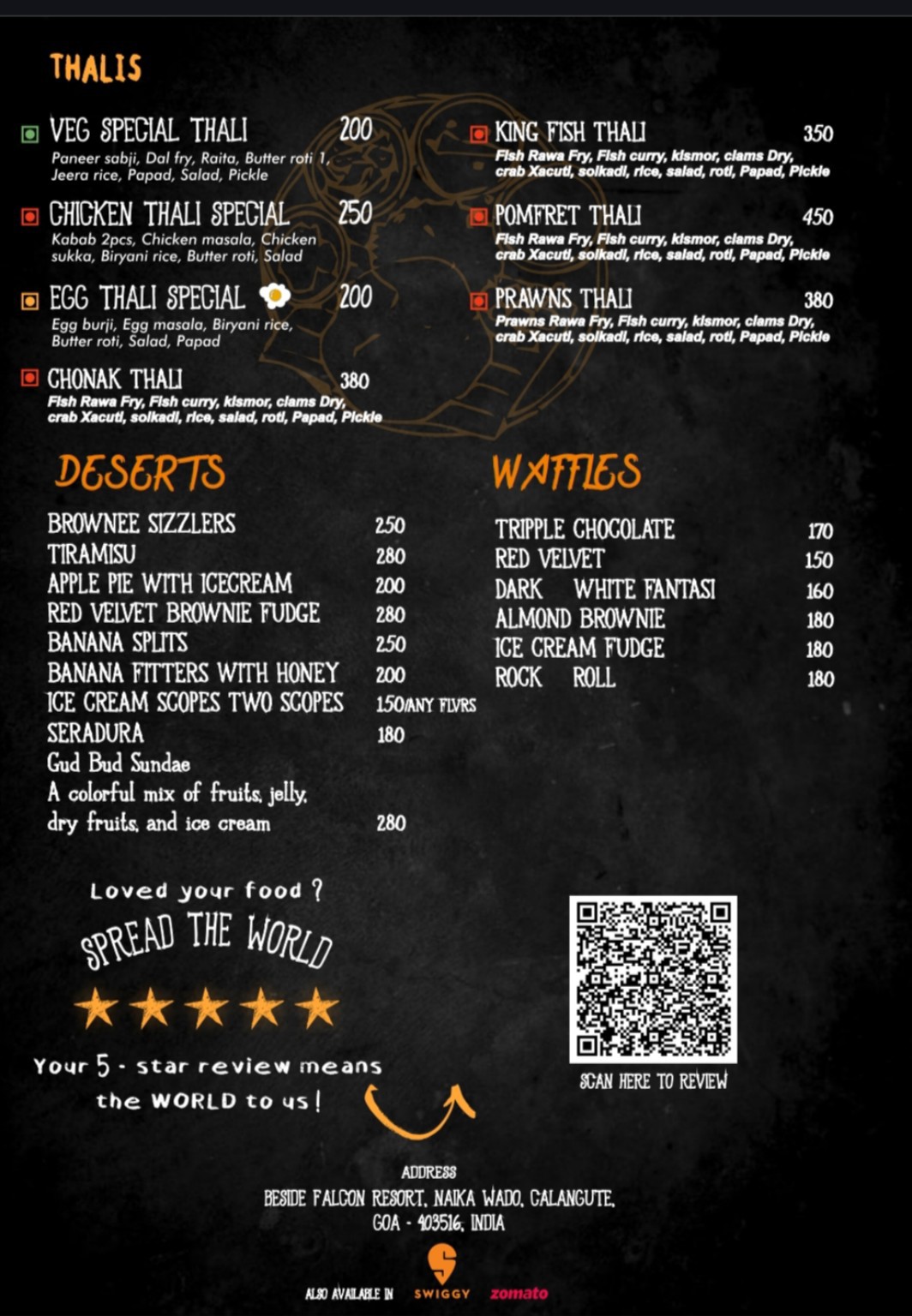Thalis desserts and waffles menu